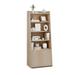 Costway 6-Tier Bookcase Freestanding Ladder Bookshelf with 2 Adjustable Shelves and Flip Up Door-Natural