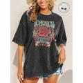 Damen T Shirt 100% Baumwolle Rose Täglich Sport Ausgehen Schwarz Kurzarm Vintage Western Rockig Rundhalsausschnitt Rock and Roll Frühling, Herbst, Winter, Sommer