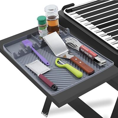Silicone Griddle Tools Mat for Blackstone,Spatula Mat with Drip Pad Grill Mat,Side Shelf Mat for Blackstone Food Grade Grill BBQ Caddy Utensils Holder with Barbecue brush for Multiple BBQ Grill Tools