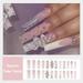 SHNWU Press on Nails Long Square Fake Nails Glossy Glue on Nails White French Tip Acrylic Nails Squoval Ombre Artificial Nails Snake Rhinestone Stick on False Nails with Design 24 pcs