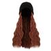 Abkekeiui Beanie Hat Knitted Long Wavy Curly Hair Wig Warm Knitted Velvet 28 Inch Women s Synthetic Wig Winter