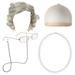 Old Lady Costume For Kids 100 Days Of School Cosplay Bun Wig Glasses Wig Cap Pearl Necklace Accessories