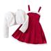 APEXFWDT Baby baby-girls Cotton Dress Cardigan Set Toddler Girl 2 Piece Girl Christmas Outfit Sleeveless Dress and Long Sleeve Cardigan Set