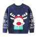 Quealent Boys Sweater Male Big Kid All Hoodie for Boys Toddler Boys Girls Winter Long Sleeve Christmas Cartoon Deer Knit Sweater Base (Navy 18-24 Months)