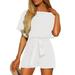 Women s Casual Boat Neck Rompers Loose Short Sleeve Jumpsuit High Waist Belted One Piece Playsuit Size XS-2XL
