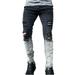 Amtdh Jeans for Men Clearance Button Zipper Gradient Color Slim Fit Streetwear Men s Denim Full Length Pants with Ripped Hole Breathable Casual Comfy Trousers Mens Chino Pants Gray XL