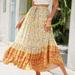 Homenesgenics Spring Dresses for Women Holiday A-Line Maxi Flared Dress Women Summer Fashion Skirt High Waist Long Dress Bohemian Skirts/Orange-CyberÂ·Monday Deals