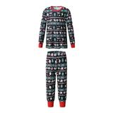 BKQCNKM Christmas Pajamas for Kids Christmas Pajamas Children s Winter Long Sleeved Pants with Round Neck Christmas Print Christmas Pajamas for Children Kids Pajamas Blue L(Kid)