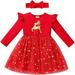 CAITZR Toddler Baby Girl Christmas Outfit Long Sleeve Letter Print Star Princess Tulle Tutu Dress Headband 2Pcs Set