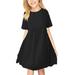 Girls Dot Dress Short Sleeve Pleated A Line Elastic Waist Cute Dresses Black 150(10 Years-12 Years)