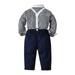 Stamzod 12M-7Y Christmas Gifts Kids Dress Suits For Boys Clearance Gentleman Clothes Suit Stripe Long Sleeve Button Shirt With Bow Tie Suspender Trousers Boys Outfit Set