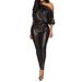 Augper Women s Rompers Fashionable Faux Leather Strap Off Shoulder Sexy Bodysuit Lady s Jumpsuits