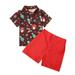 BOLUOYI Blue Christmas Outfits Boys Christmas Clothes Toddler Kids Baby Boy Santa Deer Print Short Sleeve T Shirt Red Shorts Gentleman Suit Xmas 2Pcs Outfits Set