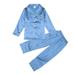 Pajamas Outfit For Kids Long Sleeve Solid Button Down Sleep Shirt Tops And Pants 2PCS Outfits Nightgown Clothes Set For Boys Girls