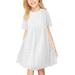 Girls Dot Dress Short Sleeve Pleated A Line Elastic Waist Cute Dresses White 140(9 Years-10 Years)