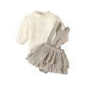 ELF Infant Girl 2Pcs Outfit Solid Jacquard Long Sleeve Mock Neck Tops Ruffled Suspender Shorts