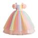 Toddler Kids Girls Dress Fall Winter Xmas Short Sleeve Colorful Tulle Bowknot Ruffles Party Evening Dress Wedding Dress Novelty Party Holiday Sundress For Child