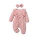 BOLUOYI Christmas Outfit for Girls Toddler Children s Long Sleeve Texture Bow Jumpsuit Headband Set for 0 To 18 Years