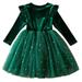 Virmaxy Toddler Baby Girls Christmas Star Sequin Dresses Dress Star Sequins Mesh Princess Dress Christmas Performance Dress Green 5T