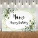 Customize Name Birthday Backdrop Green Leaves Happy Birthday Party Decoration Gold Glitter Dot DIY Personalize Baby Shower Decor
