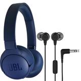 JBL Tune 660NC Noise-Canceling Wireless On-Ear Headphones Blue and JBL C50HI In-Ear Headphones Black