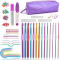 90 Pcs Crochet Hooks Set - 14 Sizes Alnum Crochet Hooks Knitting Needles Craft Yarn with Purple Colorful Storage Bags and Crochet Needle Accessories Crochet Needles Kit for Beginners