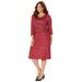 Plus Size Women's V-Neck Satin Contrast Dress by Catherines in Classic Red Damask (Size 3X)