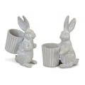 Standing Garden Rabbit With Pot Planter (Set Of 2) by Melrose in White