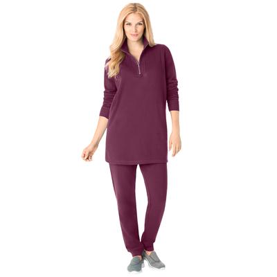 Plus Size Women's 2-piece fleece sweatshirt set by Woman Within in Deep Claret (Size 2X)