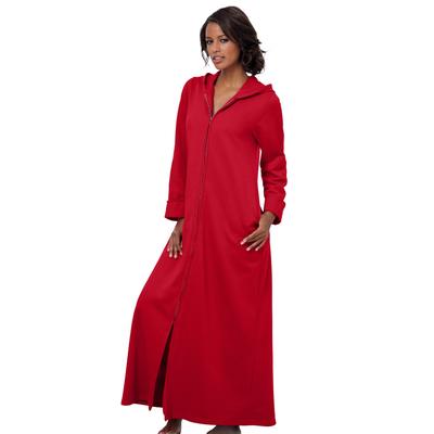 Plus Size Women's Long Hooded Fleece Sweatshirt Robe by Dreams & Co. in Classic Red (Size 2X)