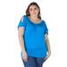 Plus Size Womens Solid Color Short Sleeve Split Shoulder Top