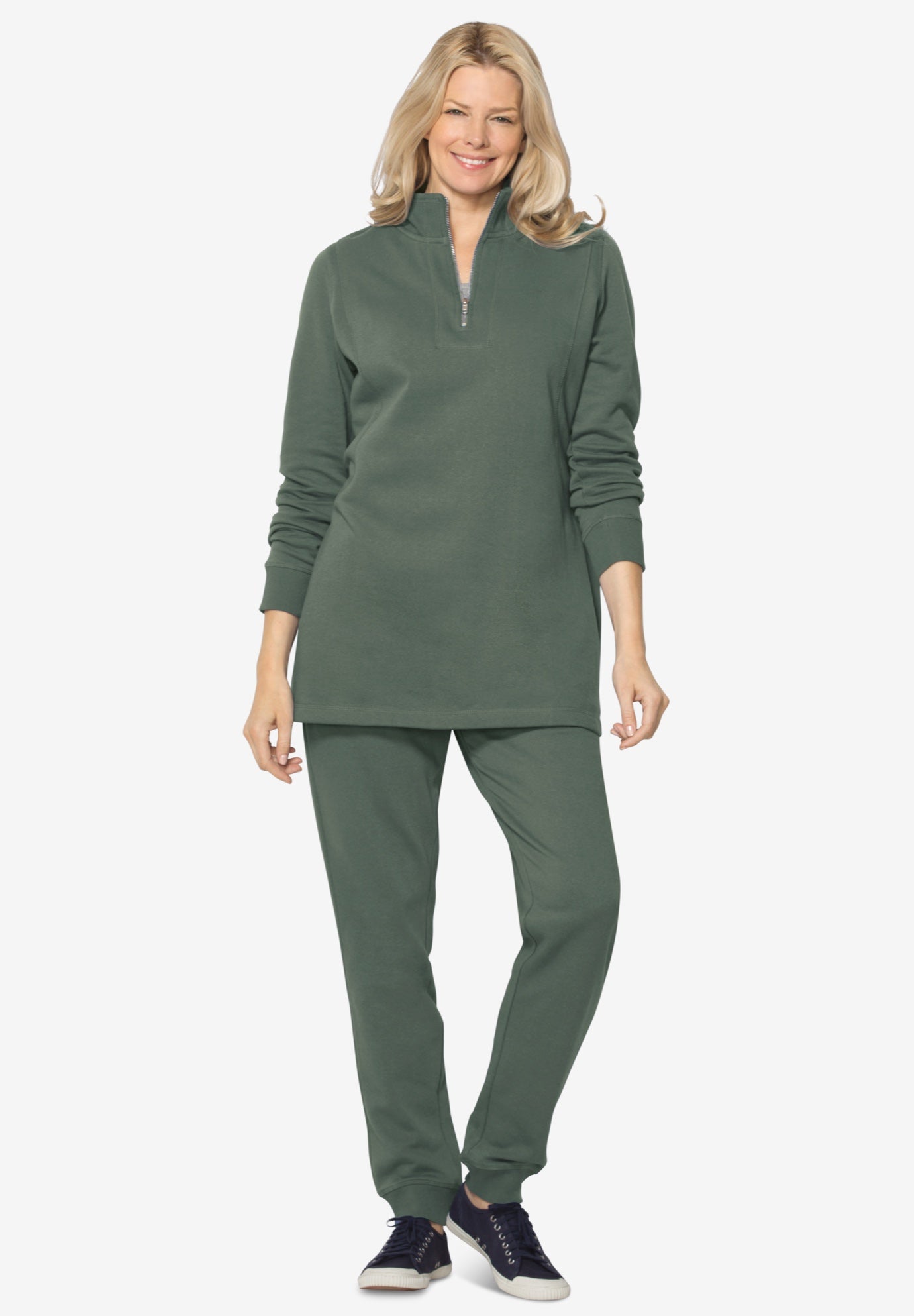 Plus Size Women's 2-piece fleece sweatshirt set by Woman Within in Pine (Size M)