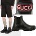 Gucci Shoes | Gucci Mens Boots Leon Ankle Chelsea Logo Back Black Leather Sz 9g 9.5 Us | Color: Black | Size: 9.5