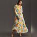Anthropologie Dresses | Anthropologie The Marais Printed Chiffon Maxi Dress Size Extra Large Nwt | Color: Blue/Yellow | Size: Xl