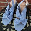 J. Crew Shoes | J Crew Blue Twisted Knot Penny Sandal With Glitter Block Heel Women Siz | Color: Blue/White | Size: 5.5