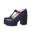 High Shoes Women's Black with Heel and Laces Women's Block High Heel Platform Shoes Ankle Strap Mary Jane Shoes Round Toe Waterproof Shoes Women, blue, 2 UK