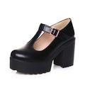 High Shoes Women's Black with Heel and Laces Women's Block High Heel Platform Shoes Ankle Strap Mary Jane Shoes Round Toe Waterproof Shoes Women, black, 8 UK