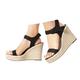 SUMOJIU Women'S Wedge Sandals Platform, Ankle Strap Wedge Sandals Open Toe Casual Summer Straw Woven Classic Wedge Sandals, Black-1, 4 UK