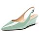 SHOWFOREST Women Pointed Toe Dating Buckle Wedge Solid 2 Inch Fashion Adjustable Strap Patent Low Heel Court Shoes Turquoise Size 6