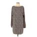 Ann Taylor LOFT Casual Dress - Shift Crew Neck Long Sleeve: Brown Leopard Print Dresses - Women's Size Small