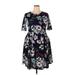 Oxiuli Fashion Casual Dress - A-Line High Neck Short sleeves: Blue Floral Dresses - Women's Size 2X