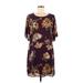 Everly Casual Dress - Mini Scoop Neck Short sleeves: Purple Floral Dresses - New - Women's Size Medium