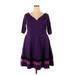 City Chic Casual Dress - A-Line V-Neck 3/4 sleeves: Purple Color Block Dresses - Women's Size 18 Plus