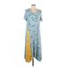 LOGO by Lori Goldstein Casual Dress - Midi: Blue Acid Wash Print Dresses - Women's Size Large