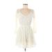Hollister Casual Dress - Mini V-Neck 3/4 sleeves: Ivory Solid Dresses - Women's Size Medium