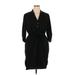 Merona Casual Dress - Shirtdress V Neck 3/4 sleeves: Black Print Dresses - Women's Size X-Large