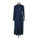 L.L.Bean Casual Dress - Shirtdress: Blue Dresses - Women's Size 10