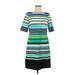 Eliza J Casual Dress - Shift: Green Stripes Dresses - Women's Size 6