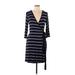 Calvin Klein Casual Dress - Wrap V Neck 3/4 sleeves: Blue Stripes Dresses - Women's Size 12
