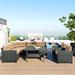 Elegant 6-Piece Outdoor Patio Rattan Dining Wicker Sectional Sofa Set with Plywood Table
